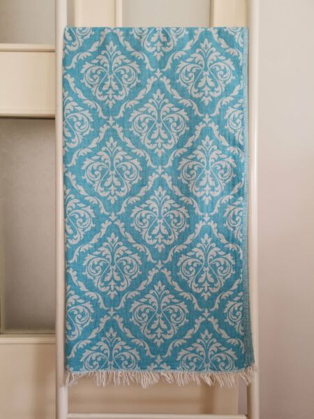 Peştemal, 95x175, Banyo Havlusu, Plaj Havlusu, Çift Katlı Damask Turkuaz/