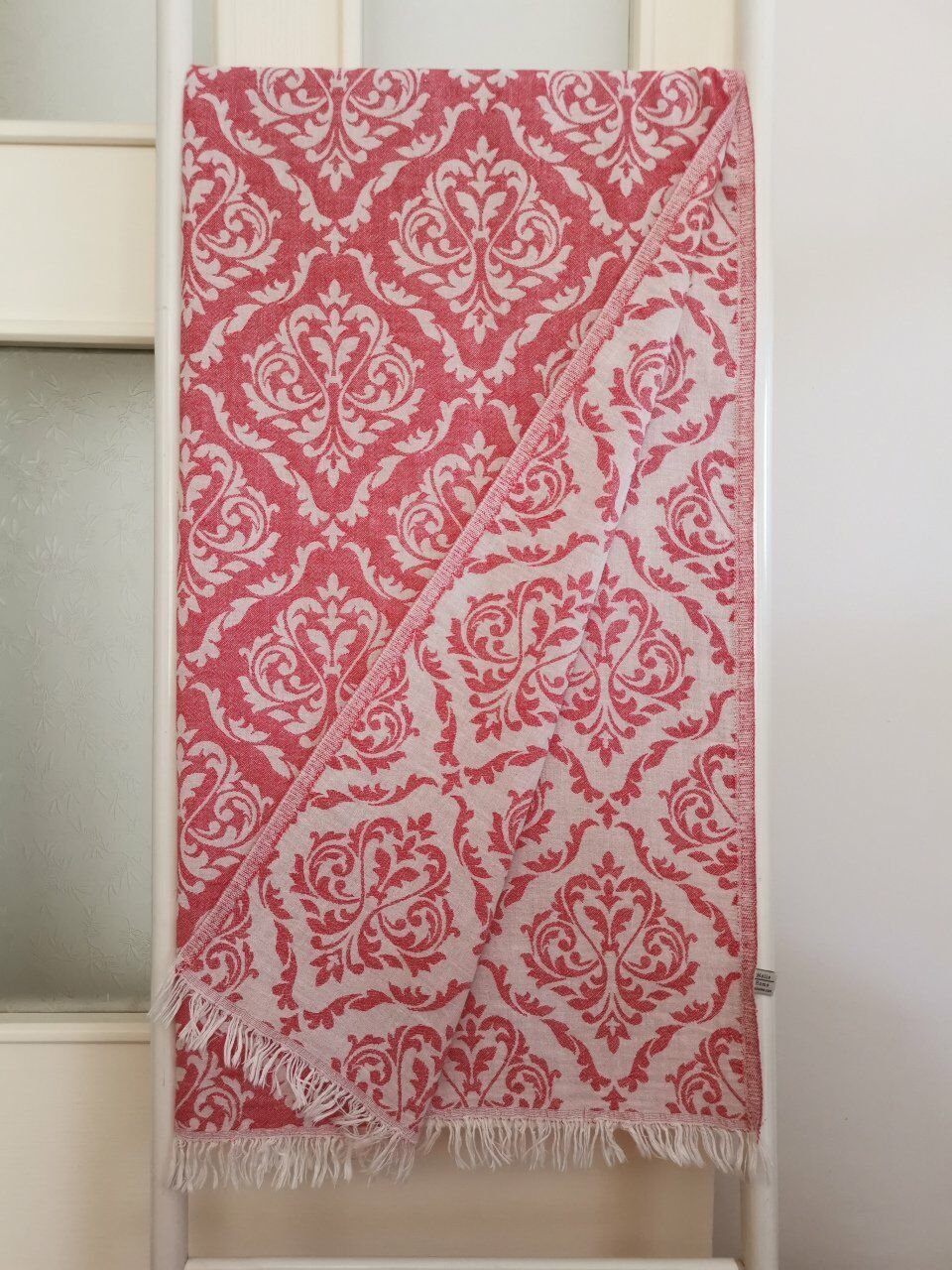 Peştemal, 95x175, Banyo Havlusu, Plaj Havlusu, Çift Katlı Damask Kırmızı