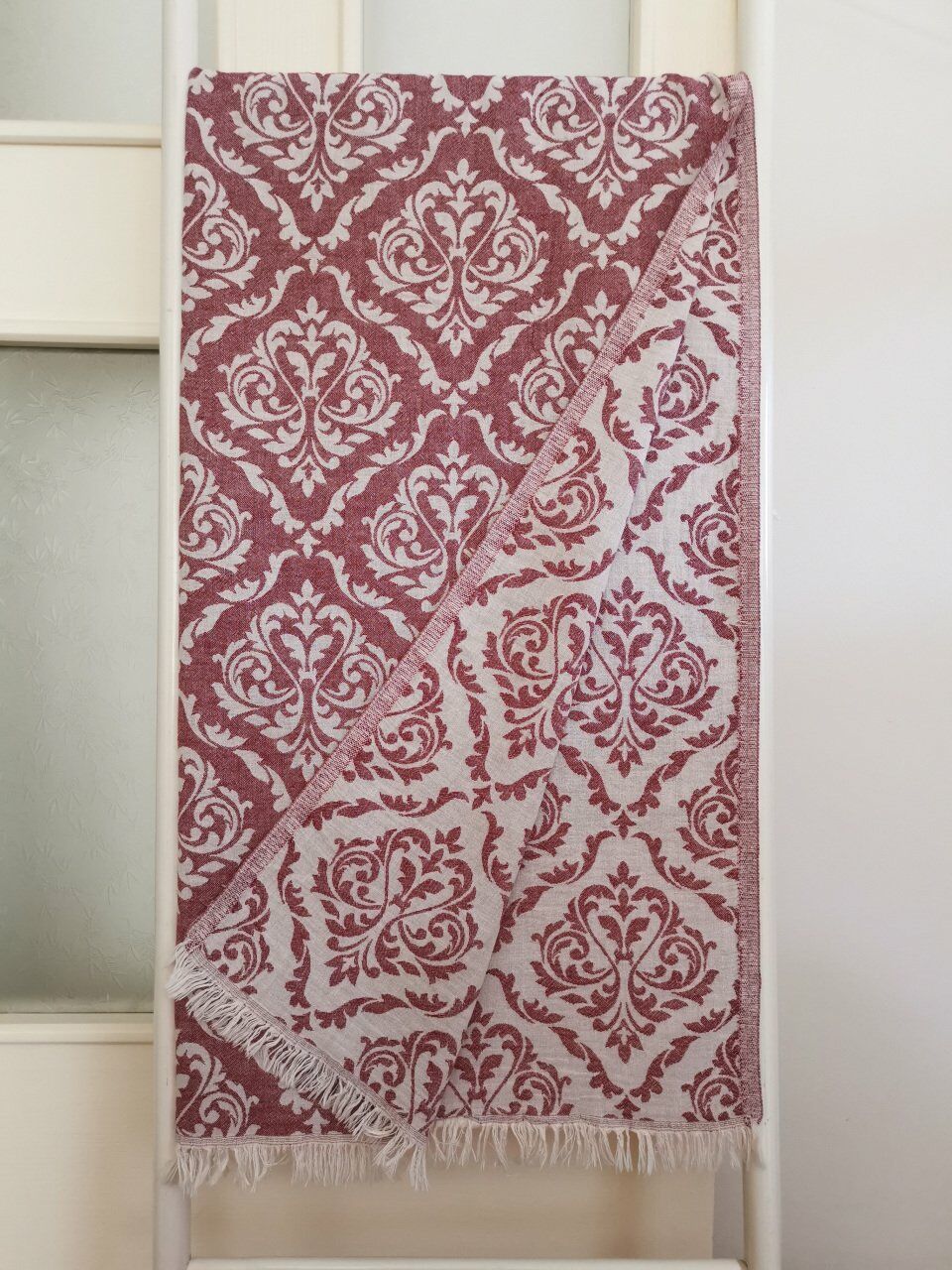 Peştemal, 95x175, Banyo Havlusu, Plaj Havlusu, Çift Katlı Damask Bordo