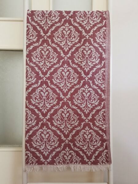 Peştemal, 95x175, Banyo Havlusu, Plaj Havlusu, Çift Katlı Damask Bordo/