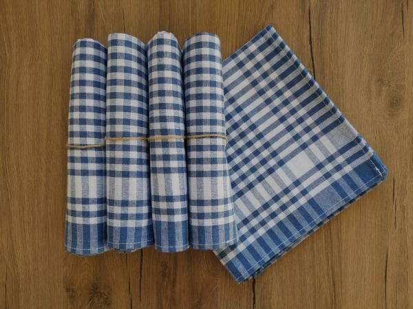 5 Adet, Kurulama Bezi, 50x70, Kareli Mavi