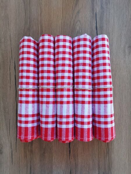 5 Adet, Kurulama Bezi, 50x70, Kareli Kırmızı