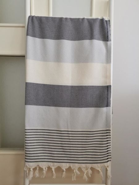 Peştemal, 100x180, Banyo Havlusu, Hasır Koyu Gri-Açık Gri/