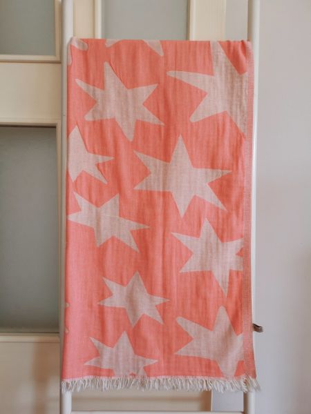 Banyo Havlusu, 100x180, Peştemal, Plaj Havlusu, Çift Katlı Yıldız Mercan/