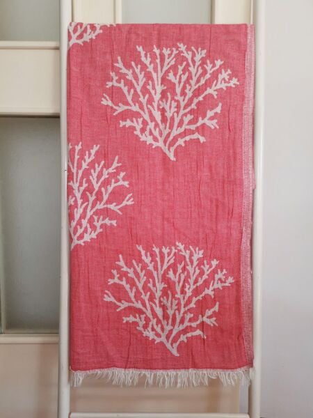 Peştemal, 100x180, Plaj Havlusu, Banyo Havlusu, Çift Katlı Resif Kırmızı