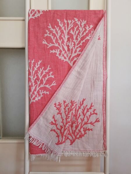 Peştemal, 100x180, Plaj Havlusu, Banyo Havlusu, Çift Katlı Resif Kırmızı