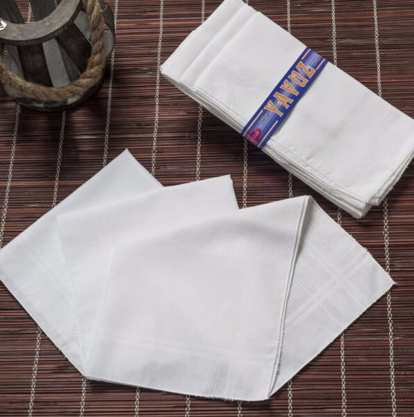 12 Adet, Beyaz Mendil, 39x39 cm. %100 Pamuk