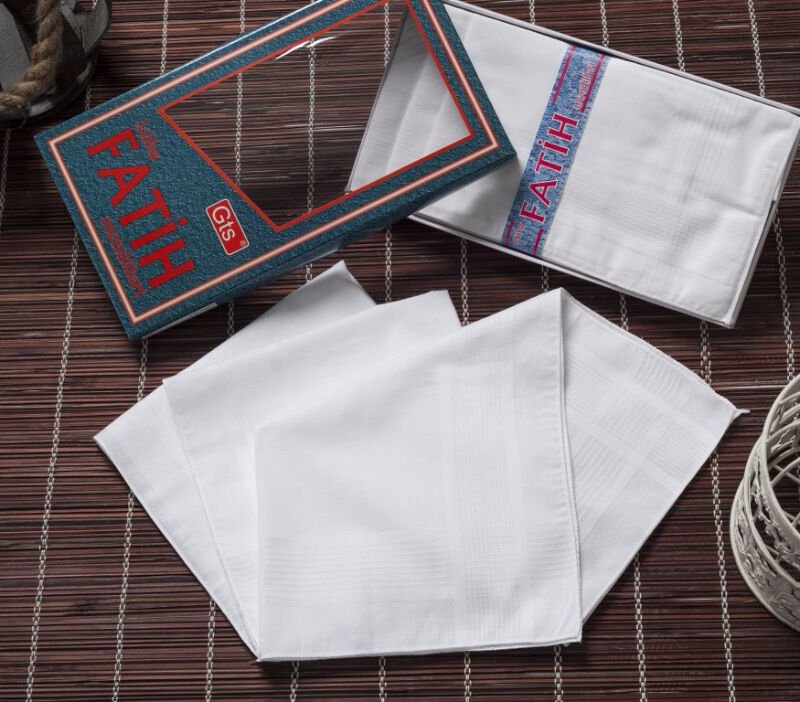 12 Adet, Beyaz Mendil, 40x40 cm. %100 Pamuk