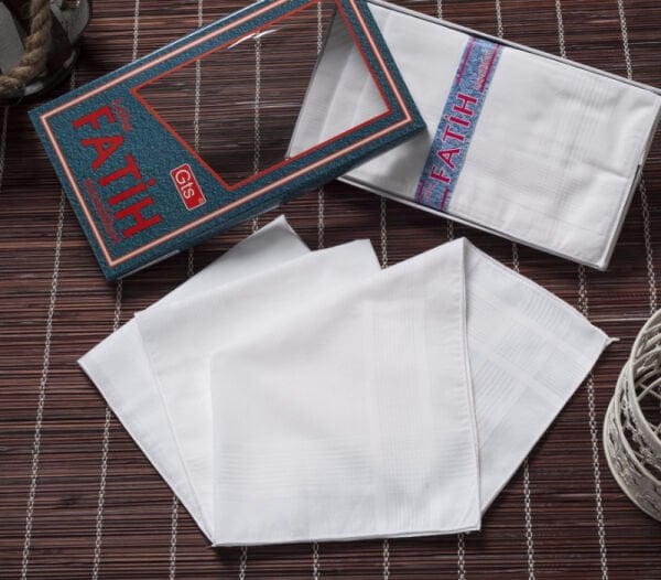 12 Adet, Beyaz Mendil, 40x40 cm. %100 Pamuk