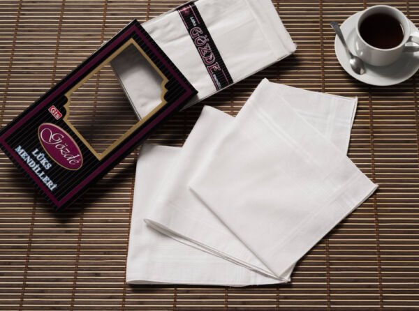 12 Adet, Beyaz Mendil, 42x42 cm. %100 Pamuk