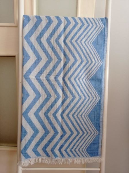 Peştemal, 100x180, Banyo Havlusu, Plaj Havlusu, Çift Katlı Çizgili Mavi