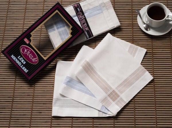 12 Adet, Erkek Mendil, 42x42 cm. Çizgili, %100 Pamuk