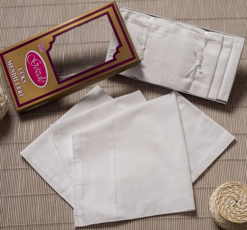 12 Adet, Beyaz Mendil, 46x46 cm. %100 Pamuk