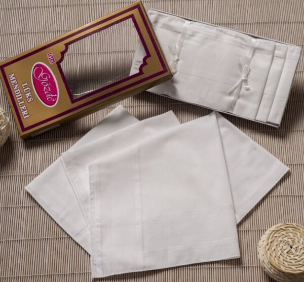 12 Adet, Beyaz Mendil, 46x46 cm. %100 Pamuk