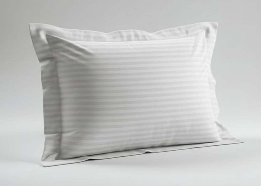 Oxford Yastık Kılıfı, 60x80+20, Volanlı, Kapaklı, Polycotton Çizgili Saten, 83 Tel, Beyaz*
