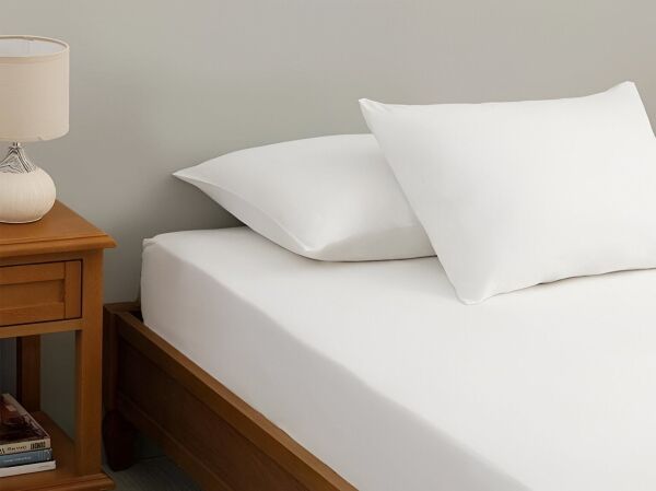 Lastikli Çarşaf, Fitted, Polycotton, 160x200+22, Çift Kişilik, 2 Yastık Kılıfı, 60 Tel/ Beyaz
