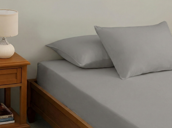 Lastikli Çarşaf, Fitted, Polycotton, 160x200+22, Çift Kişilik, 2 Yastık Kılıfı, 60 Tel/ Gri