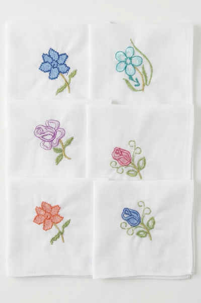 İşlemeli Mendil, 12 Adet, %100 Pamuk, 28x28 Cm, Kadın Mendili, Renkli, Nakışlı Mendil, Beyaz Mendil