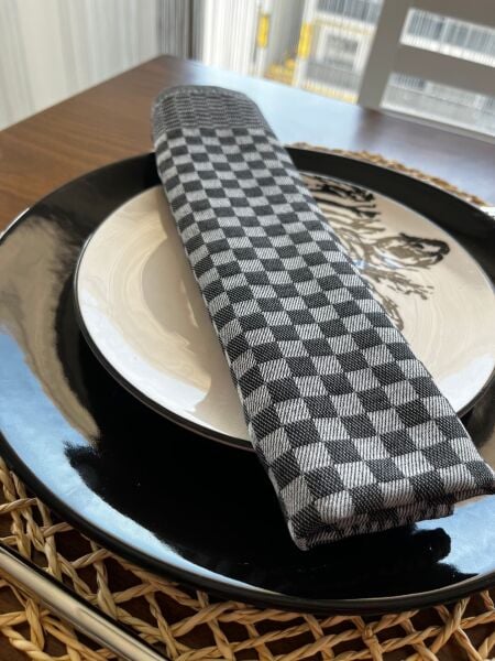 Servis Peçetesi, Aşçı Bezi,  40x60, Dama Desen, Siyah