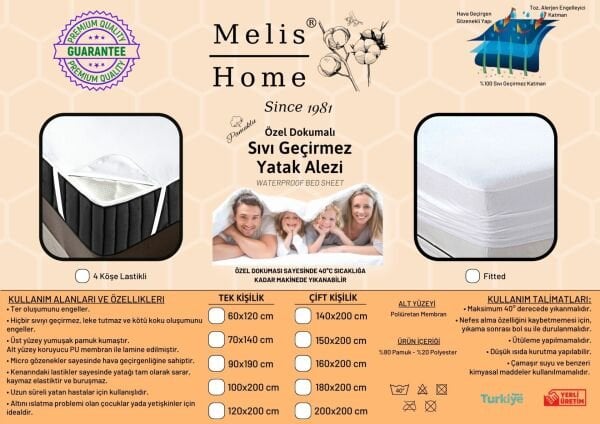 Pamuklu Sıvı Geçirmez Alez, Fitted 70*140