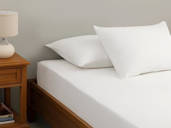 Lastikli Çarşaf, Fitted, Polycotton, 120x200+20, Tek Kişilik, Beyaz + 1 Yastık Kılıfı, 57 Tel*