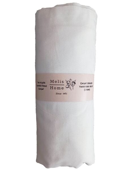 Lastikli Çarşaf, Fitted, Polycotton, 120x200+20, Tek Kişilik, Beyaz + 1 Yastık Kılıfı, 57 Tel*