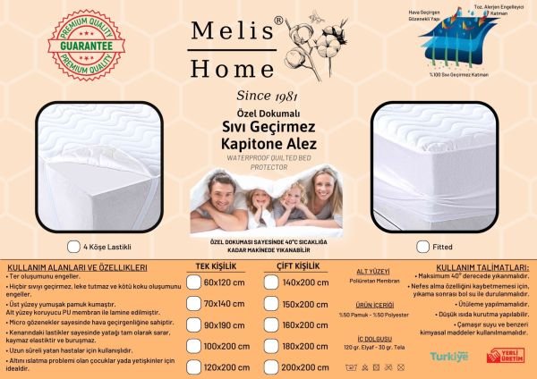 Kapitone Sıvı Geçirmez Alez, Fitted 100*200
