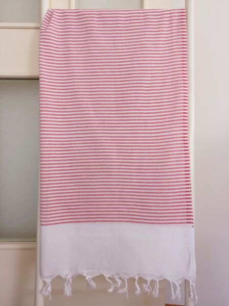 Peştemal, İnce Çizgili, 95x180, Pamuk, Kırmızı,