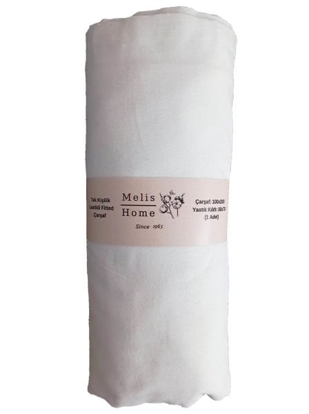 Lastikli Çarşaf, Fitted, Polycotton, 100x200+20, Tek Kişilik, Beyaz + 1 Yastık Kılıfı/