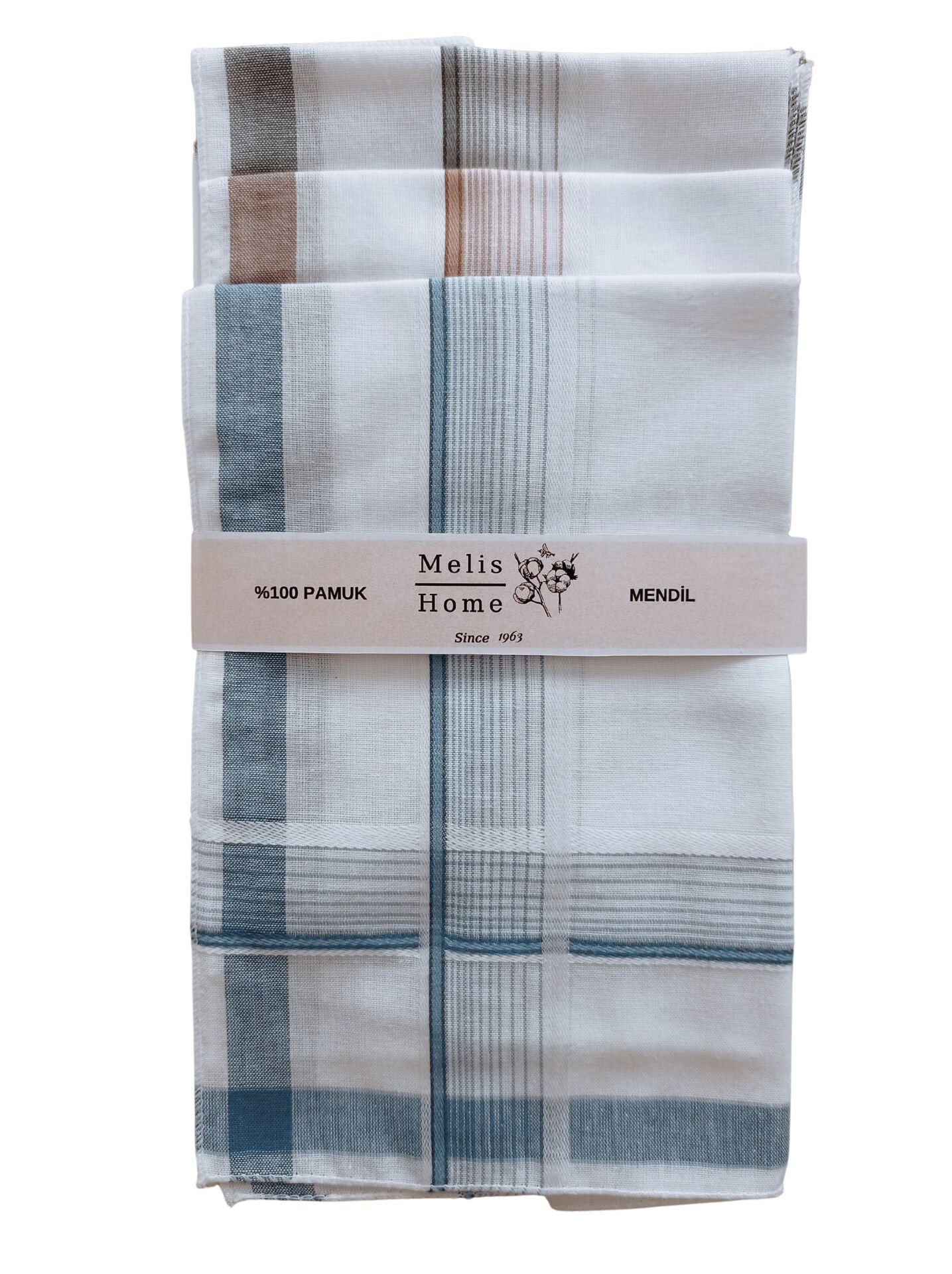 12 Adet, %100 Pamuk, 40x40 cm. Çizgili, Erkek Mendil