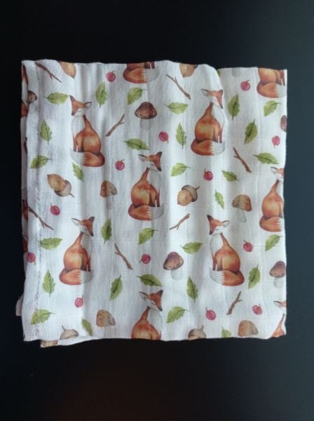 Müslin Bebek Örtüsü, 75x75 Cm. %100 Pamuk, Çift Katlı, Müslin Örtü, Tilkicik