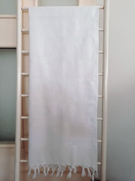 Beyaz Peştemal, 80x175, 205 Gr. Floş Çizgili, Usta Hamam Peştemali/