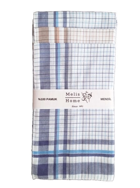 12 Adet, %100 Pamuk, 40x40 cm. Kareli, Erkek Mendil