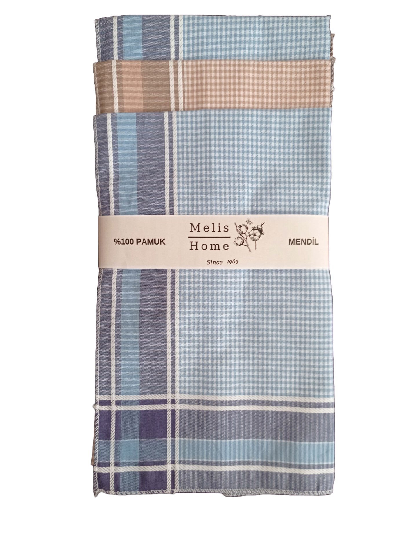 Erkek Mendili, 12 Adet, %100 Pamuk, 42x42 cm. Kareli