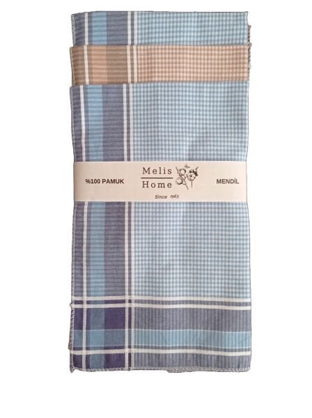 Erkek Mendili, 12 Adet, %100 Pamuk, 42x42 cm. Kareli
