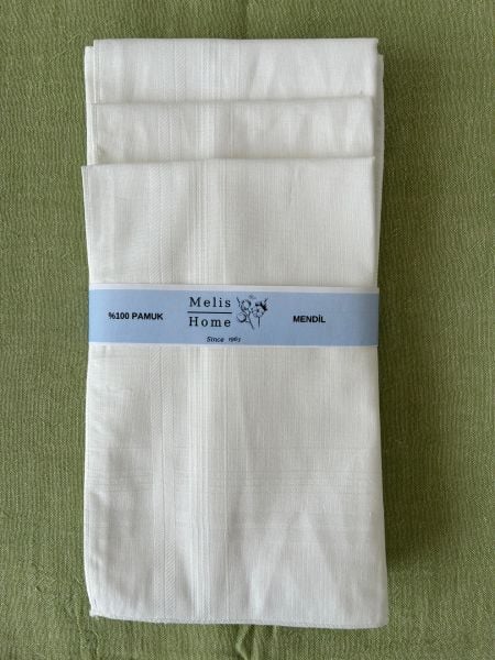 Beyaz Mendil, 12 Adet, %100 Pamuk, 42x42 cm.