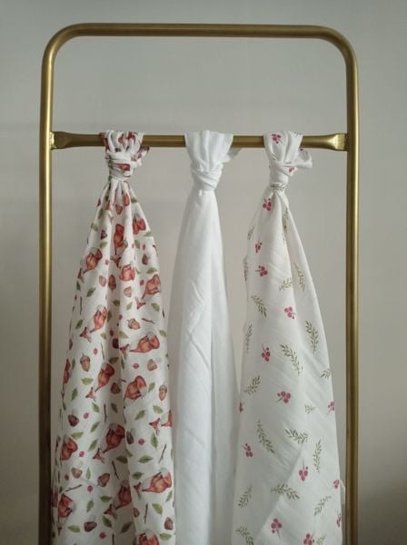 Müslin Bebek Örtüsü, 75x75 Cm. %100 Pamuk, Çift Katlı, Müslin Örtü, Kirazlı/