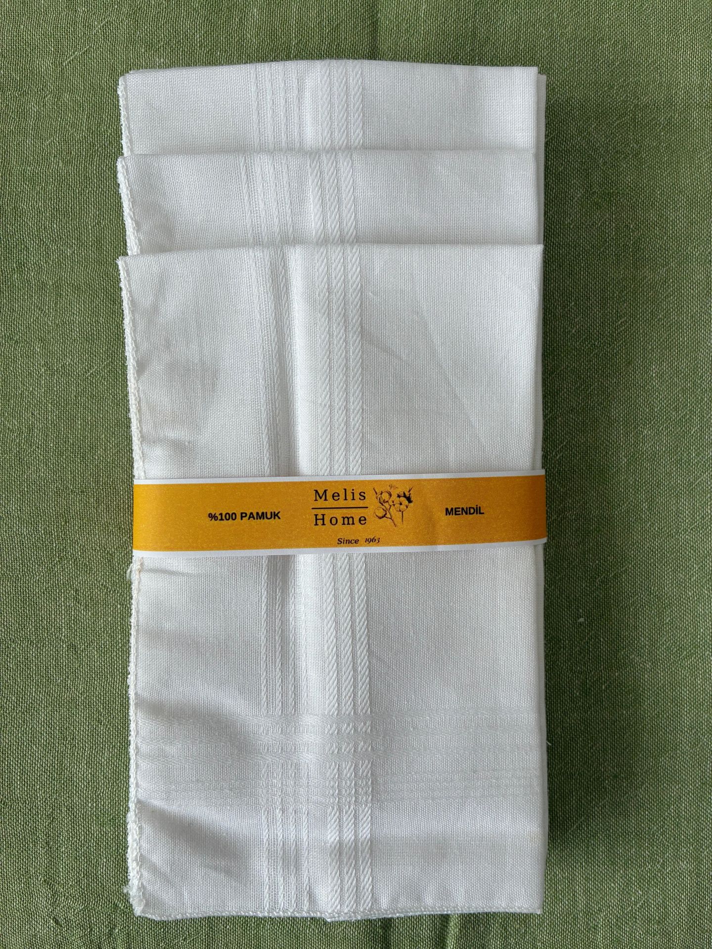 12 Adet, Beyaz Mendil, 39x39 cm. %100 Pamuk,