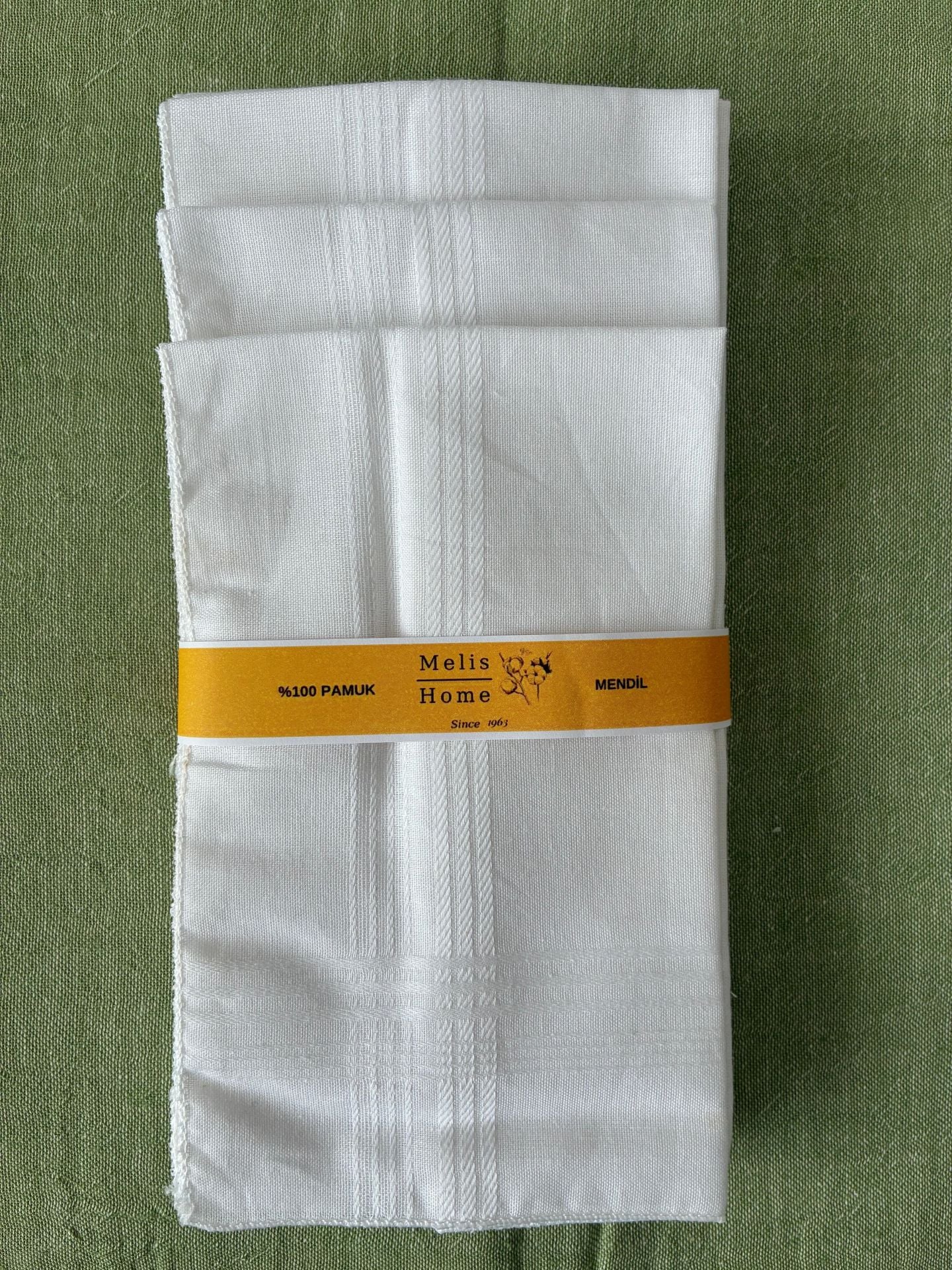 Beyaz Mendil, 12 Adet, %100 Pamuk, 39x39 cm.