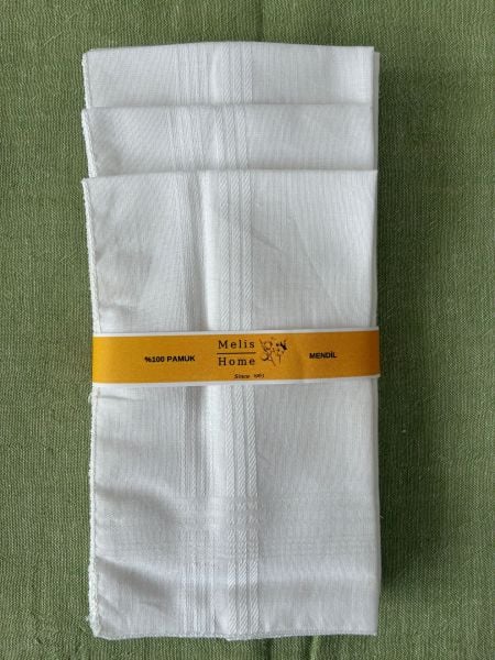 12 Adet, %100 Pamuk, 39x39 cm, Beyaz Mendil