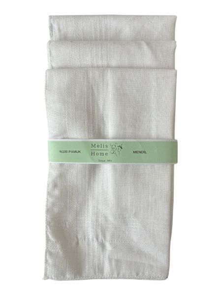 12 Adet, %100 Pamuk, 36x36 cm, Beyaz Mendil