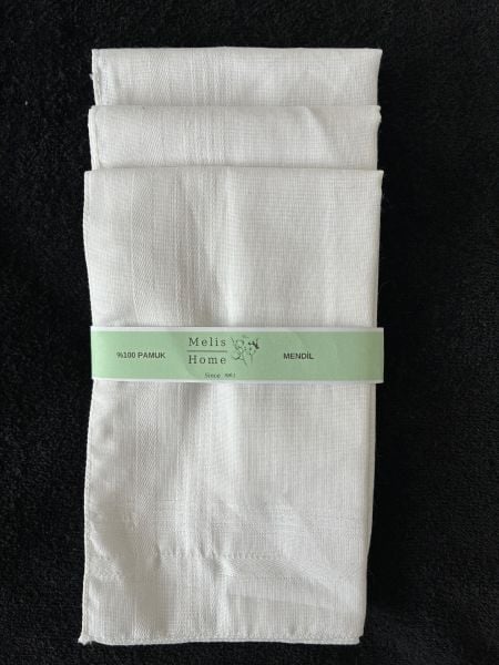 12 Adet, %100 Pamuk, 36x36 cm, Beyaz Mendil